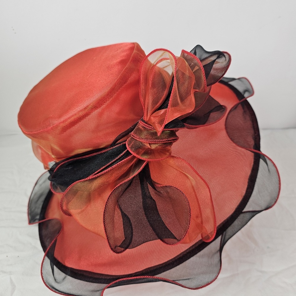 Forbusite Hat Womens Red Derby Church Easter Wide Brim Tea Garden Party Mesh